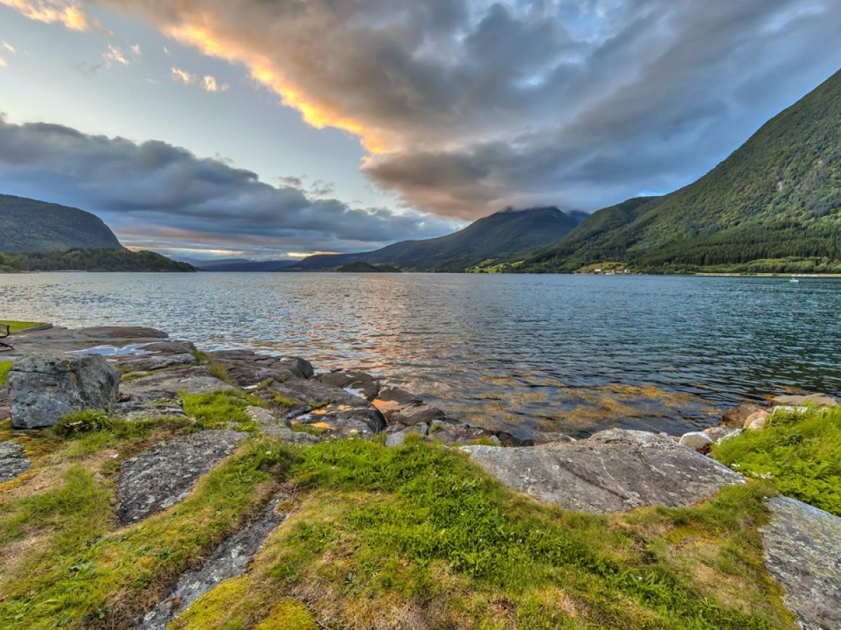 Sunset over norwegian fjord. Specificly Romsdalsfjord in More og Romsdal region, Norway