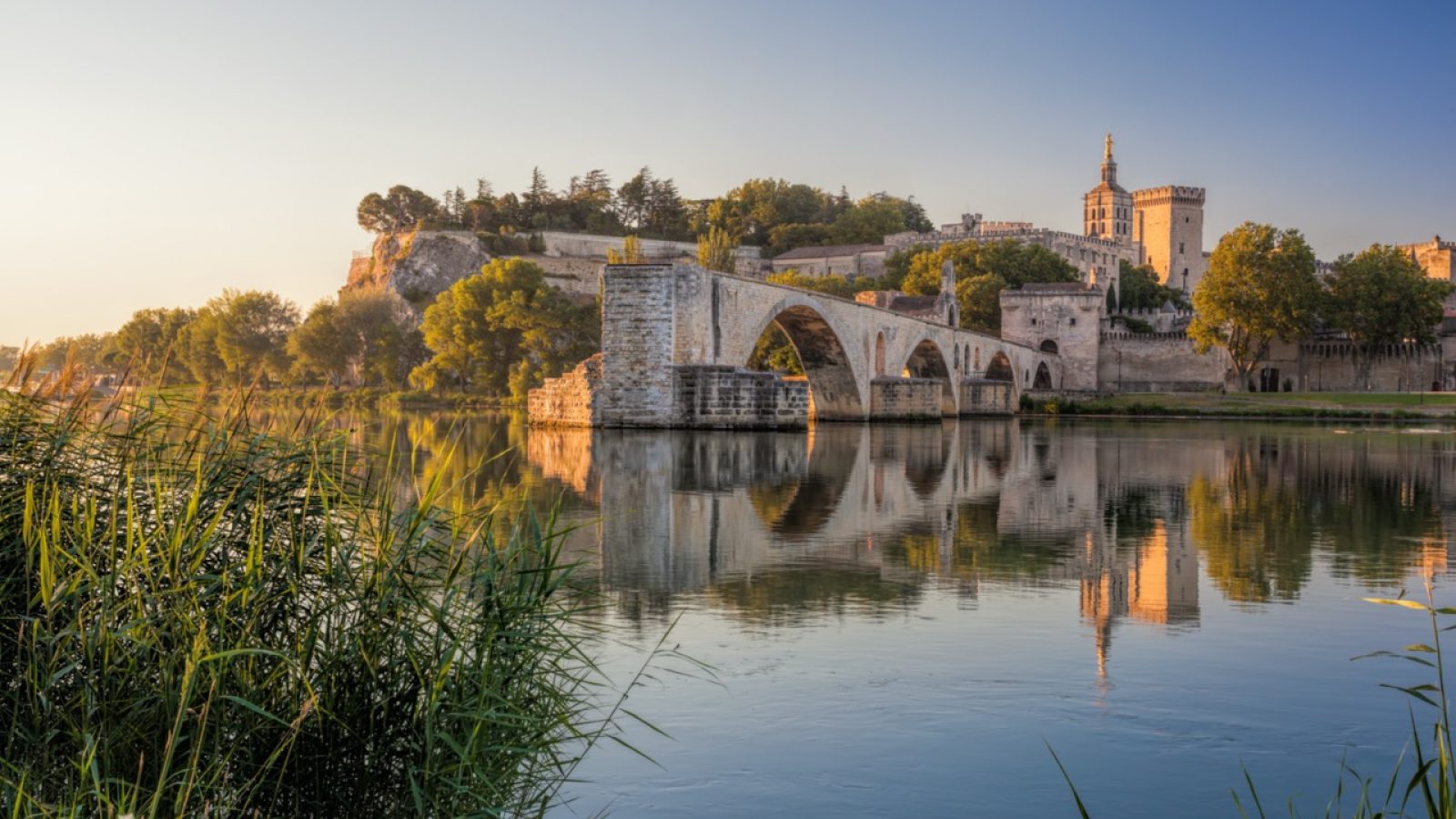 Avignon old bridge against sunset in Provence, France